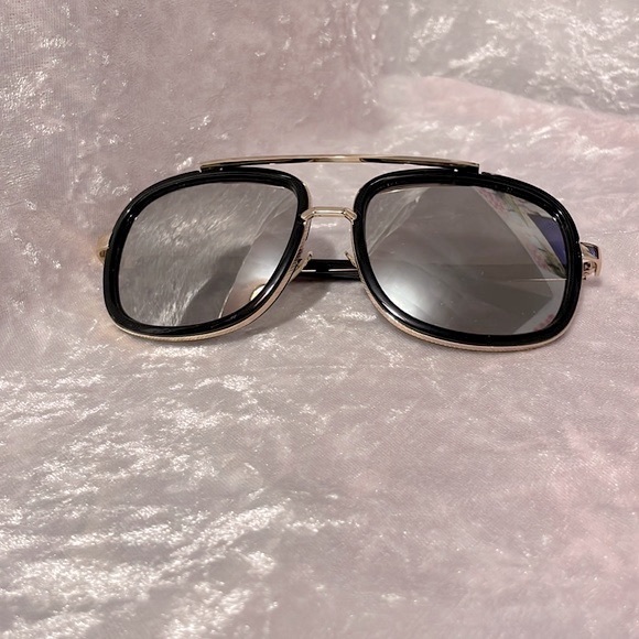 New Modern Brow Bar Silver Mirror Lens Oversize Square Aviator Sunglasses Shades - Picture 4 of 7